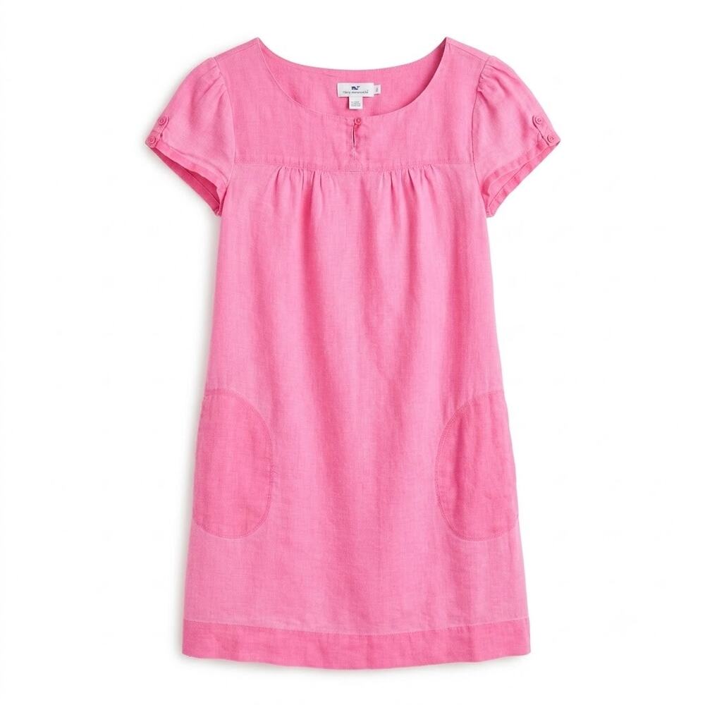 Vineyard Vines Linen Side Pocket Shift Dress Pink Short Sleeve Casual Womens XS